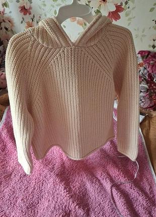 Кофта для дівчинки zara в'язана з капюшоном бежева