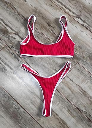 Ярко-красный купальник в рубчик nasty gal, размер s (uk 8 / eur 36)
