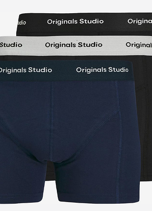 Набір чоловічих трусів боксерів jack & jones additional 3 шт в наборі, чорні, сині
