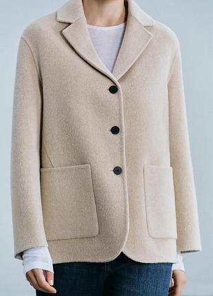 Пальто жіноче бежеве вовна zara new