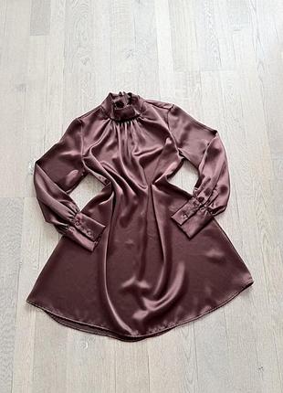 Коротка сукня жіноча h&m коричнева атласна