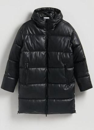 Подовжена зимова куртка reserved з екошкіри oversize (s-m)