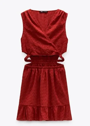 ​яскрава руда сукня з бавовни zara з вишивкою та вирізами