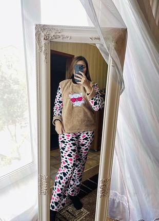 Тепла жіноча піжама фліс, піжама з котиками, піжама фліс m,l,xl,xxl