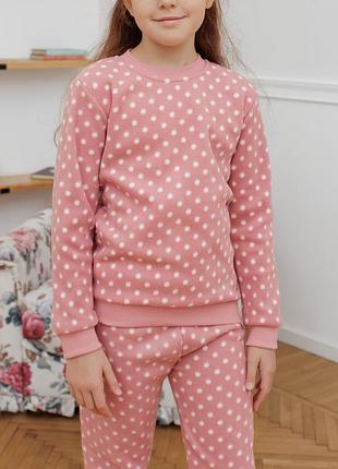 Теплая флисовая пижама в горошек для девочек 5-12 лет nicoletta туречевая, family look мама/донька