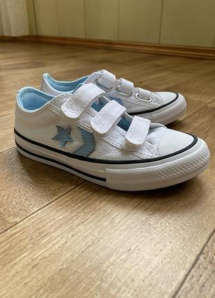 Кеди для підлітків converse білі з блакитними елементами на липучках