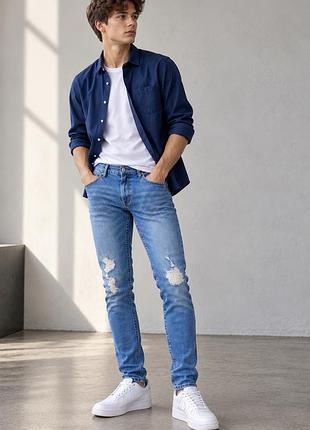 Стильні чоловічі джинси topman stretch skinny з рваними колінами