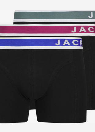 Набір чоловічих трусів боксерів jack & jones additional 3 шт в наборі, розмір xxl, чорні