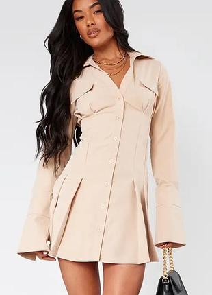 Коротка сукня сорочка жіноча prettylittlething бежева