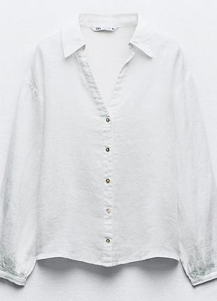 Zara рубашка льняная белая, блуза