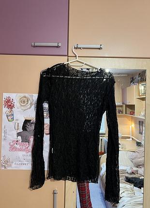 Жіночий лонгслів zara мереживний чорний