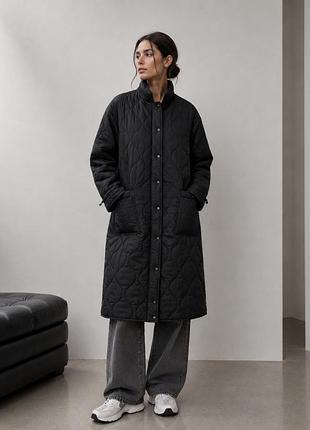 Object пальто демисезонное квилтовое стеганое длинное женское m/l черное однотонное (12345717-63)