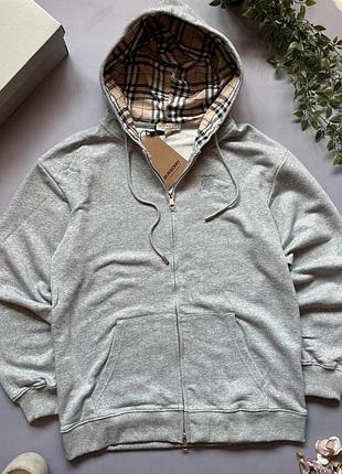 Зипка burberry (барбери) сіра, толстовка на блискавці з капюшоном, демісезонна