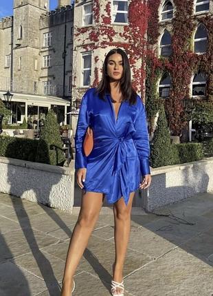 Жіноча коротка сукня-сорочка zara синього кольору, розмір s