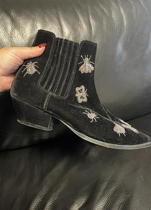 Оксамитові черевики челсі topshop ants bug embroidery із вишивкою жуків, р. 38