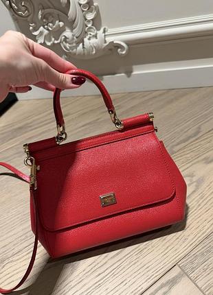 Сумка жіноча dolce&gabbana sicily mini червона, маленька, шкіряна