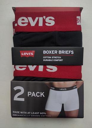 Чоловічі боксери levi's boxer briefs (набір 2 шт.) — чорні з червоною резинкою (розмір l)