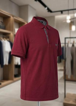 Мужская бордовая футболка поло hugo boss с карманом