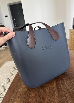 Сумка жіноча obag синя з коричневими ручками