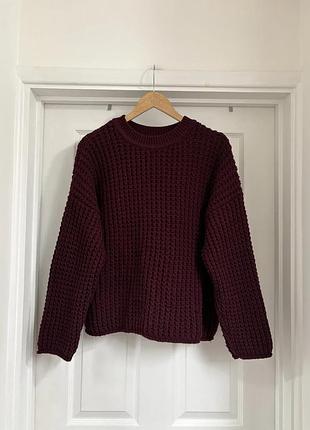 Burgundy moss stitch crew neck jumper
