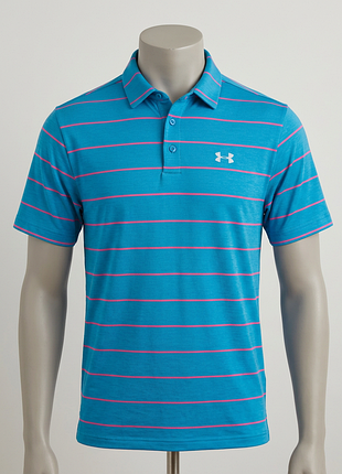 Мужская тенниска polo under armour голубая в розовую полоску оригинал