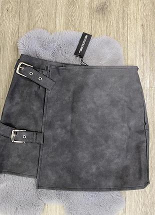 Tall faux leather buckle detail mini skirt