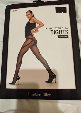 Колготки жіночі hunkemöller twisted stripe leg tights, чорні, s/m, 15 den