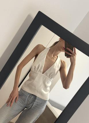 Білий атласний топ zara з відкритою спинкою