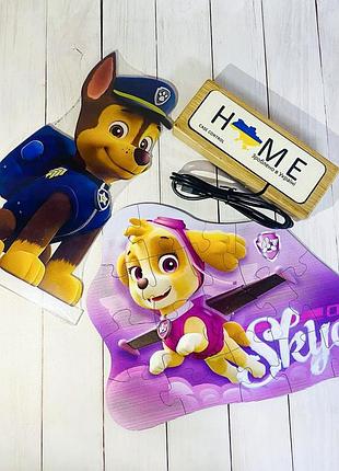 Подарунковий набір гонщик чейз і скай щенячий патруль (нічник + дерев'яні пазли)