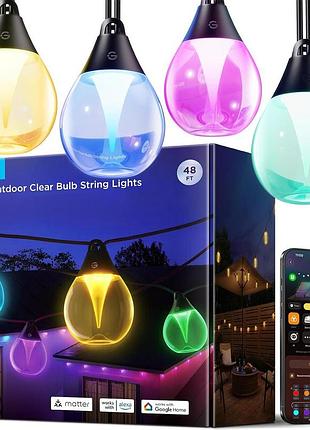 Уличная гирлянда 15 м govee outdoor clear bulb string h7025 умная светодиодная гирлянда с лампочками, управлением приложением