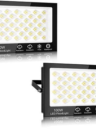 2 шт. світлодіодні прожектори 24х15см 100 вт 10000 лм 6500 k led floodlight cold white прожектор із регульованим кронштейном