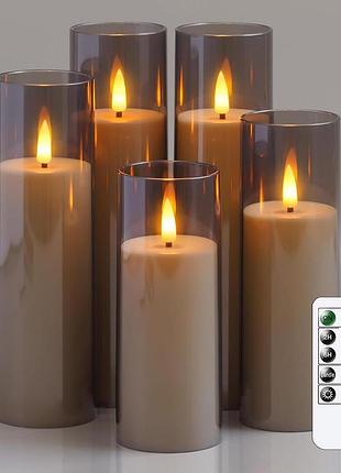 5 шт. безпламні led свічки 20/18/16/14 см pillar candles with remote control декоративні світлодіодні свічки