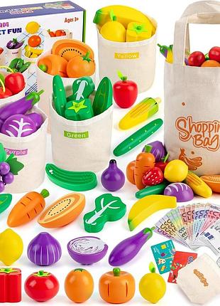 Дерев'яний ігровий набір продуктів farm market fun lsplay-001 комплект дерев'яних іграшок для гри в магазин, 69 предметів