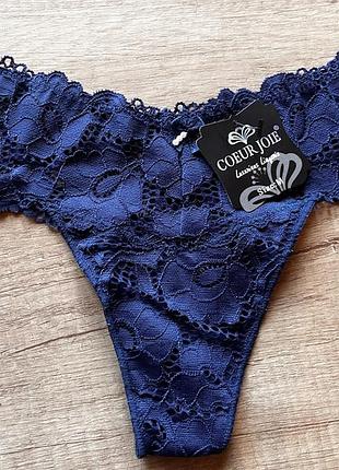 Трусики жіночі coeur joie стрінги мереживні сині та рожеві розмір м