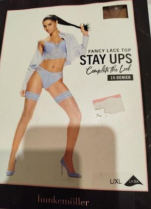 Панчохи жіночі hunkemöller fancy lace top stay ups 15 den l/xl нюдові