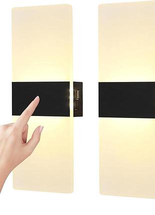 2шт. светильники с сенсорным управлением 22х10см 3000k vomi led battery powered wall scone комплект настенных светильников