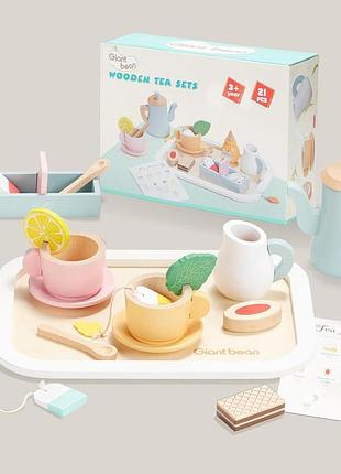Детский деревянный чайный набор wooden tea sets giant bean деревянный чайный сервиз для детей, 21 предметов