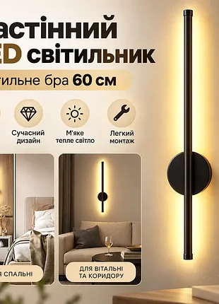 Настенный линейный светильник, от сети, 60 см, черный / бра на стену / светильник на стену