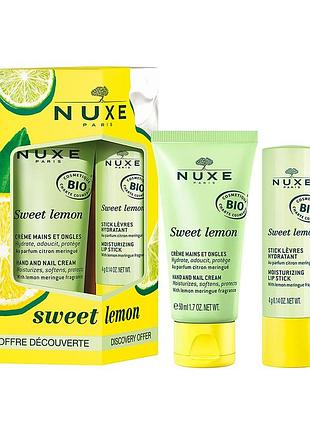 🍋оригинал набор nuxe sweet lemon увлажняющий крем для рук 30ml. + бальзам для губ 4g. з ароматом линонного безе