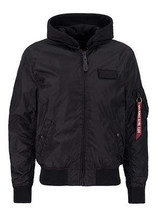 Куртка чоловіча alpha industries ma-1 бомбер чорна з капюшоном