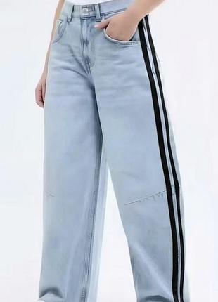Джинси чоловічі koché baggy wide-leg блакитні з чорними лампасами розмір m-l
