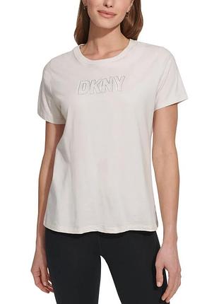 Жіноча бавовняна футболка dkny sport з прикрасами, колір молочний, розмір l