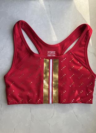 Жіночий спортивний топ victoria’s secret червоний з золотистим принтом