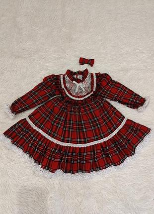 Сукня дитяча різдвяна в клітинку червона з бантом