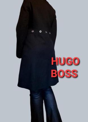 Пальто шерстяное hugo boss чёрное стойка воротник