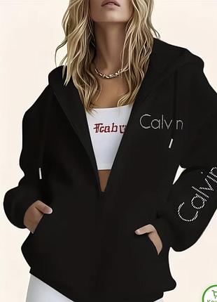 Жіноче худі calvin klein чорне на флісі, розмір xl
