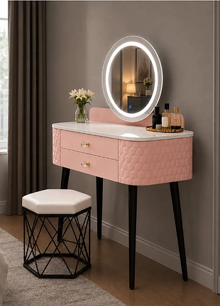 Современный туалетный столик со светодиодным зеркалом exclusive pink.