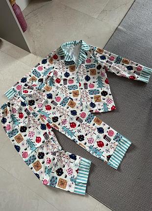 Новогодняя пижама атласная сатиновая новорічна піжама костюм атласна сатинова різдвяна