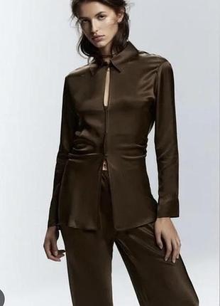 Блуза сорочка zara блузка коричнева блуза сатинова блуза атласна