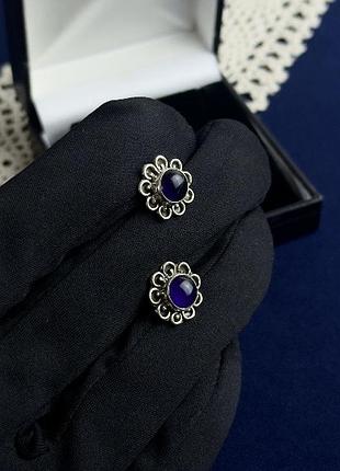 Срібло 925 проба, аметист натуральний, європа, вінтажні сережки пусети, ідеальний стан